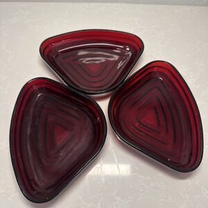 Vintage Anchor Hocking‎ Manhattan Ruby Red Lazy Susan Glass Inserts Bowls  3